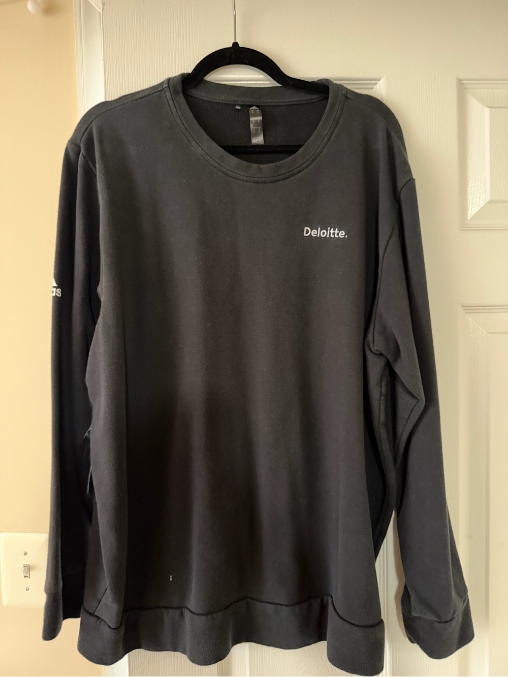 adidas Men’s Black Long Sleeve Crewneck Shirt with White Deloitte Logo